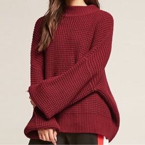 🍷Wine Color Chunky Knit Bell Sleeve Sweater NWT